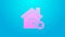 Pink line House with wrong mark icon isolated on blue background. Home and close, delete, remove symbol. 4K Video motion