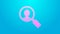 Pink line Magnifying glass for search a people icon isolated on blue background. Recruitment or selection. Search for