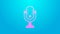 Pink line Microphone icon isolated on blue background. On air radio mic microphone. Speaker sign. 4K Video motion