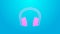 Pink line Noise canceling headphones icon isolated on blue background. Headphones for ear protection from noise. 4K