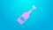 Pink line Opened bottle of wine icon isolated on blue background. 4K Video motion graphic animation