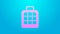 Pink line Pet carry case icon isolated on blue background. Carrier for animals, dog and cat. Container for animals
