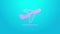 Pink line Plane takeoff icon isolated on blue background. Airplane transport symbol. 4K Video motion graphic animation