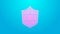 Pink line Shield with cyber security brick wall icon isolated on blue background. Data protection symbol. Firewall