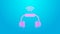 Pink line Smart headphones system icon isolated on blue background. Internet of things concept with wireless connection