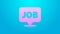 Pink line Speech bubble with job icon isolated on blue background. Recruitment or selection concept. Search for
