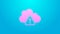 Pink line Storm warning icon isolated on blue background. Exclamation mark in triangle symbol. Weather icon of storm. 4K