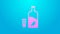 Pink line Vodka with pepper and glass icon isolated on blue background. Ukrainian national alcohol. 4K Video motion