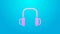 Pink line Winter headphones icon isolated on blue background. Earmuffs sign. 4K Video motion graphic animation