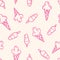 Pink Linework Hand-Drawn Felt Tip Marker Melting Ice Cream Cones and Scoops Vector Seamless Pattern