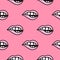 Pink lips biting doodle seamless pattern background.