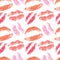 Pink lips kiss vector seamless pattern for valentines day february background