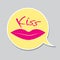 Pink lips shape, Kiss icon vector, sticker valentines day