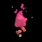 Pink liquid balls merging. Black background. Abstract illustration, 3d render.
