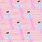 Pink liquids in blue bottle seamless pattern. Striped pink backround. Antidote magic backdrop