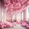 pink little house, pink balloons, girls room