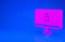 Pink Lock on computer monitor screen icon isolated on blue background. Security, safety, protection concept. Safe