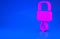 Pink Lock and key icon isolated on blue background. Padlock sign. Security, safety, protection, privacy concept