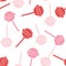 Pink lollipops vector seamless pattern. Retro red and pink sweet candy background in cartoon style.