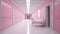 Pink Long hospital bright corridor with rooms and seats