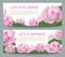 Pink lotus banners. Realistic pond water flower. Ayurveda treatment, healing garden vector banner set with lotuses