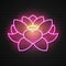 Pink Lotus Neon Sign. Harmony And Meditation Concept. Advertisement Design. Night Bright Neon Sign, Colorful Billboard