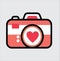 Pink and love camera icon with a white background