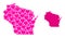 Pink Love Pattern Map of Wisconsin State