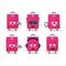 Pink lugage cartoon character are playing games with various cute emoticons