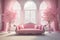 Pink luxurious room with sofa. Backdrop for photographers