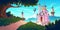 Pink magic castle princess or fairy palace on rock