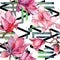 Pink magnolia. Floral botanical flower. Wild spring leaf wildflower pattern.