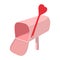 Pink mailbox with cupid arrow cartoon icon