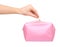 Pink makeup bag. Glamour cosmetic accessory