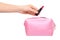 Pink makeup bag. Glamour cosmetic accessory