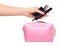Pink makeup bag. Glamour cosmetic accessory
