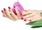 Pink manicure and tulip