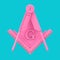 Pink Masonic Freemasonry Square and Compass with G Letter Emblem Icon Logo Symbol as Duotone Style. 3d Rendering