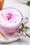 Pink matcha latte with milk