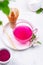 Pink matcha tea from dragon fruit