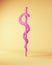 Pink Medical Symbol Egyptian Serpent Snake Staff Rod of Asclepius with Yellow Beige Background