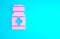 Pink Medicine bottle and pills icon isolated on blue background. Medical drug package for tablet, vitamin, antibiotic