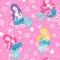 Pink mermaid pattern. Mermaid sisters set. For kids t-shirts, fashion artwork, children books, prints and fabrics or wallpapers.