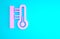 Pink Meteorology thermometer measuring icon isolated on blue background. Thermometer equipment showing hot or cold