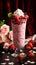 a pink milkshake with strawberries and blackberries