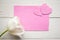 Pink mockup blank decorative with hearts and white tulip.