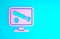Pink Monitor with baseball ball and bat on the screen icon isolated on blue background. Online baseball game. Minimalism