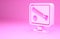 Pink Monitor with baseball ball and bat on the screen icon isolated on pink background. Online baseball game. Minimalism
