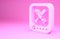 Pink Monitor with baseball ball and bat on the screen icon isolated on pink background. Online baseball game. Minimalism