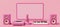 Pink monochrome image of a minimalist music production home studio